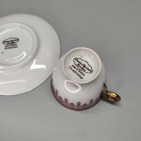 Theodore Haviland New York Cambridge Crimson Footed Demitasse Teacup and Saucer - Picture 6 of 10